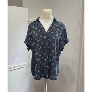 Liz Claiborne Women’s Top Boho Blouse | Blue Striped V-Neck sz M breezy chic